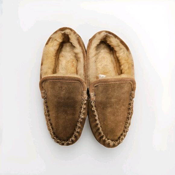 LL Bean Womens 6 M Suede Brown Wicked Good Shearling Lined Venetian Slippers - Picture 3 of 9